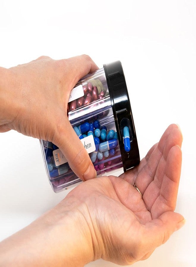 pill thing زجاجة توزيع حبوب المكملات الغذائية، 6 أقسام، ملصقات، سهلة الفتح، مانعة للخلط، منظم فيتامينات شهري، حامل أدوية مونستر فيت جونيور (شفاف، صغير) - Image 2